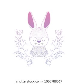 cute rabbit with egg and wreath easter celebration