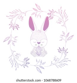 cute rabbit with egg and wreath easter celebration