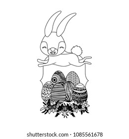 cute rabbit with egg and wreath easter celebration