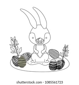 cute rabbit with egg and wreath easter celebration
