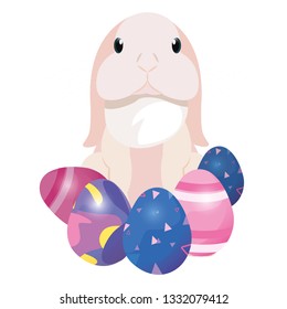 cute rabbit and eggs easter