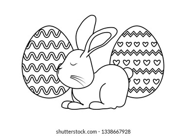 cute rabbit with eggs of easter