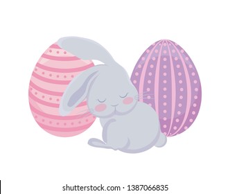 cute rabbit with eggs of easter