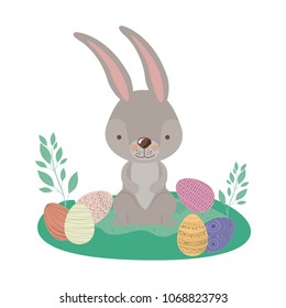cute rabbit with eggs easter celebration