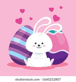 conejo lindo con huevos estilo vectorial decorado con Pascua diseño