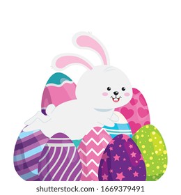 cute rabbit with eggs easter isolated icon vector illustration design