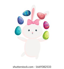 cute rabbit with eggs easter isolated icon vector illustration design