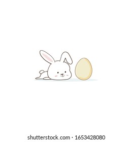Cute rabbit and eggs on Easter Day.