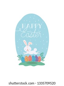 cute rabbit with eggs painted and hand made font