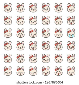 Cute rabbit emotion face in various expession, editable stroke icon