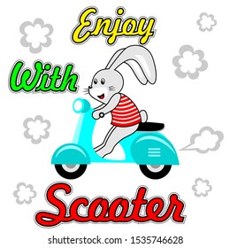 Cute rabbit enjoy with scooter