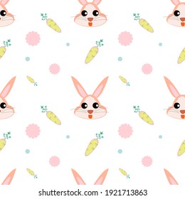Cute rabbit face cartoon and carrot  seamless pattern for background, package, product, wallpaper, paper or textile  