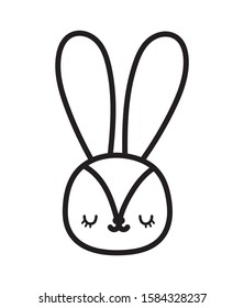 cute rabbit face cartoon character icon vector illustration line style