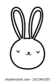 cute rabbit face cartoon cloud vector illustration thick line