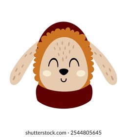 Joli visage de lapin clip art. Clip d'animaux d'hiver art. Caractère hivernal. Illustration vectorielle dessinée à la main à plat