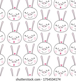 cute rabbit face  doodle cartoon pattern background for  design vector eps.10 