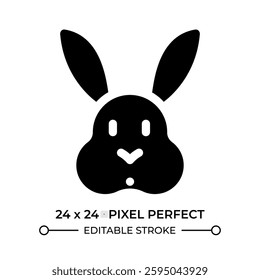 Cute rabbit face glyph ui icon. Funny bunny with long ears. Friendly rodent animal companion. Hare muzzle. Black solid silhouette symbol vector. User interface element isolated, pixel perfect