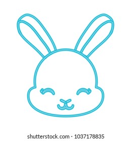 cute rabbit face icon over white background, blue line design. vector illustration