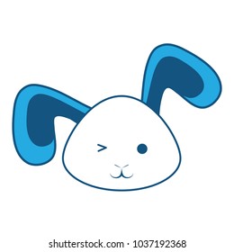 cute rabbit face icon over white background, blue shading design. vector illustration
