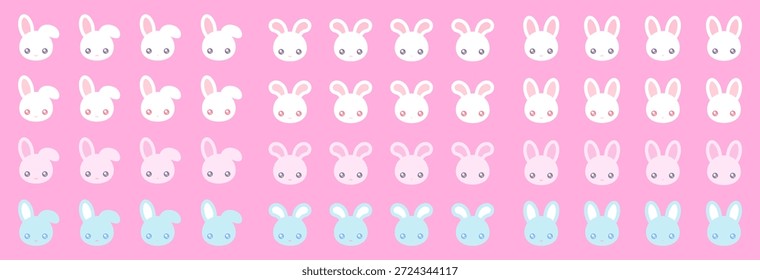 Conjunto de iconos de cara de conejo lindo con varias expresiones emocionales