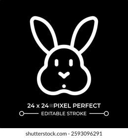 Cute rabbit face line ui icon isolated on black. Funny bunny with long ears. Friendly rodent animal companion. Hare muzzle. Vector outline symbol. User interface element dark mode, pixel perfect