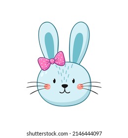 Cute rabbit face. Little bunny in cartoon style. Vector illustration.