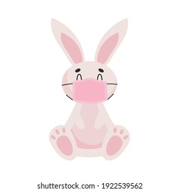 cute rabbit with face mask over white background, colorful design, vector illustration
