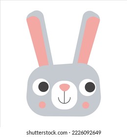 Cara de conejo en un fondo blanco. Patrón de los niños de los animales Kawaii, tejido y diseño de la impresión textil. Icono, dibujo para niños. Conejo de Pascua.