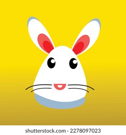Cute rabbit face on yellow background. Vector illustration for your design