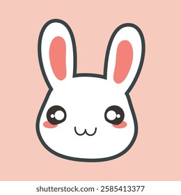 cute rabbit face with outline flat vector design.