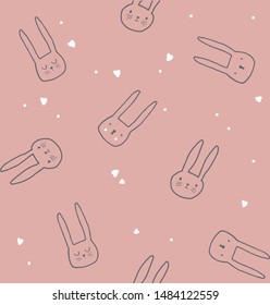 Cute rabbit face. Seamless print pattern