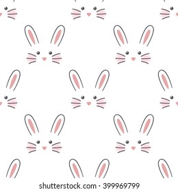 Cute Rabbit Face. Seamless Wallpaper