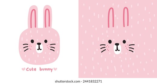 Cute rabbit face soft hair hand drawn.Rodent head animal character cartoon design.Kid graphic.Image for card,poster,print screen,baby clothing.Easter.Bunny.Kawaii.Vector.Illustration.