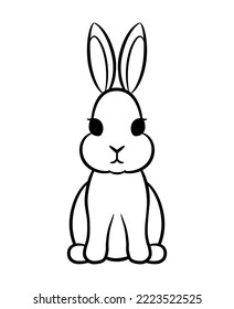 Cute rabbit face view outline sketch. Little bunny isolated on white background line art doodle. Line drawing minimal style. Adorable little hare baby. Year of the rabbit vector illustration.