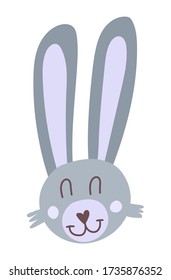 Cute rabbit faces cartoon hand drawn vector illustration in flat style. The image of a hare can be used for printing on t-shirts, baby clothes, children s invitation cards. Beautiful gray bunny in