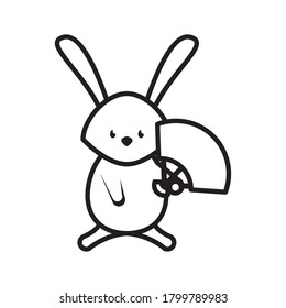 cute rabbit with fan line style icon vector illustration design