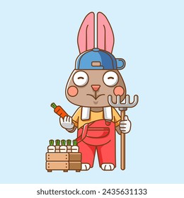 Cute rabbit farmers harvest fruit and vegetables cartoon animal character mascot icon flat style illustration concept set