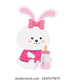 cute rabbit female with bottle milk isolated icon vector illustration designicon