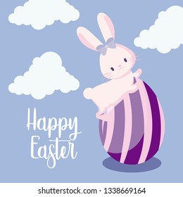 cute rabbit female with egg of easter