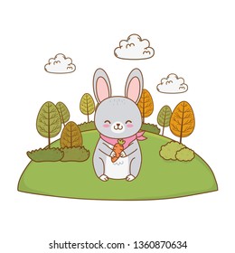 cute rabbit in the field woodland character