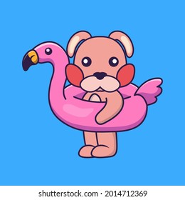 Cute rabbit With flamingo buoy.