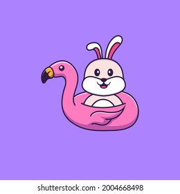Cute rabbit With flamingo buoy. Animal cartoon concept isolated. Can used for t-shirt, greeting card, invitation card or mascot.
