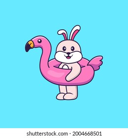 Cute rabbit With flamingo buoy. Animal cartoon concept isolated. Can used for t-shirt, greeting card, invitation card or mascot.