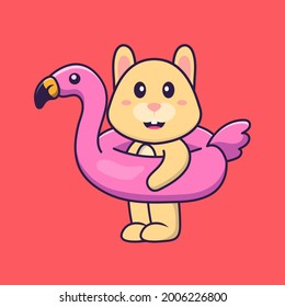 Cute rabbit With flamingo buoy. Animal cartoon concept isolated. Can used for t-shirt, greeting card, invitation card or mascot.