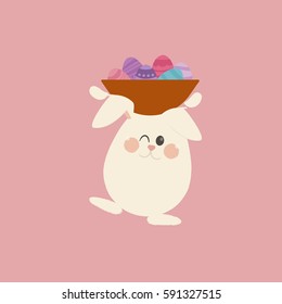 Cute rabbit flat cartoon icon vector illustration. Good for Easter holidays