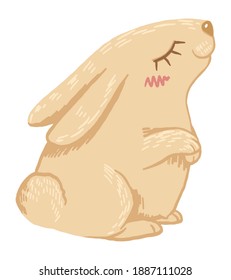 Cute rabbit flat hand drawn vector illustration. Colorful drawing in scandinavian style. Abstract cartoon animal. Simple single element isolated on white for easter design, print, decor, card, sticker