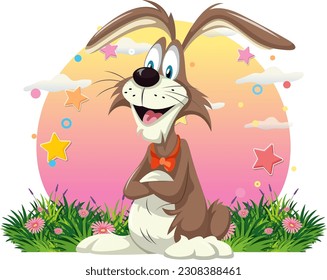 Conejo mate en la ilustración de fondo del campo de la flor