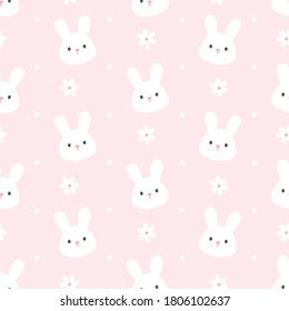 Cute rabbit and flower seamless background repeating pattern, wallpaper background, cute seamless pattern background
