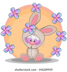 Cute rabbit with flowers