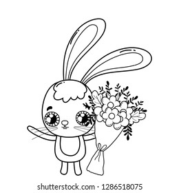 cute rabbit with flowers boucket valentines day